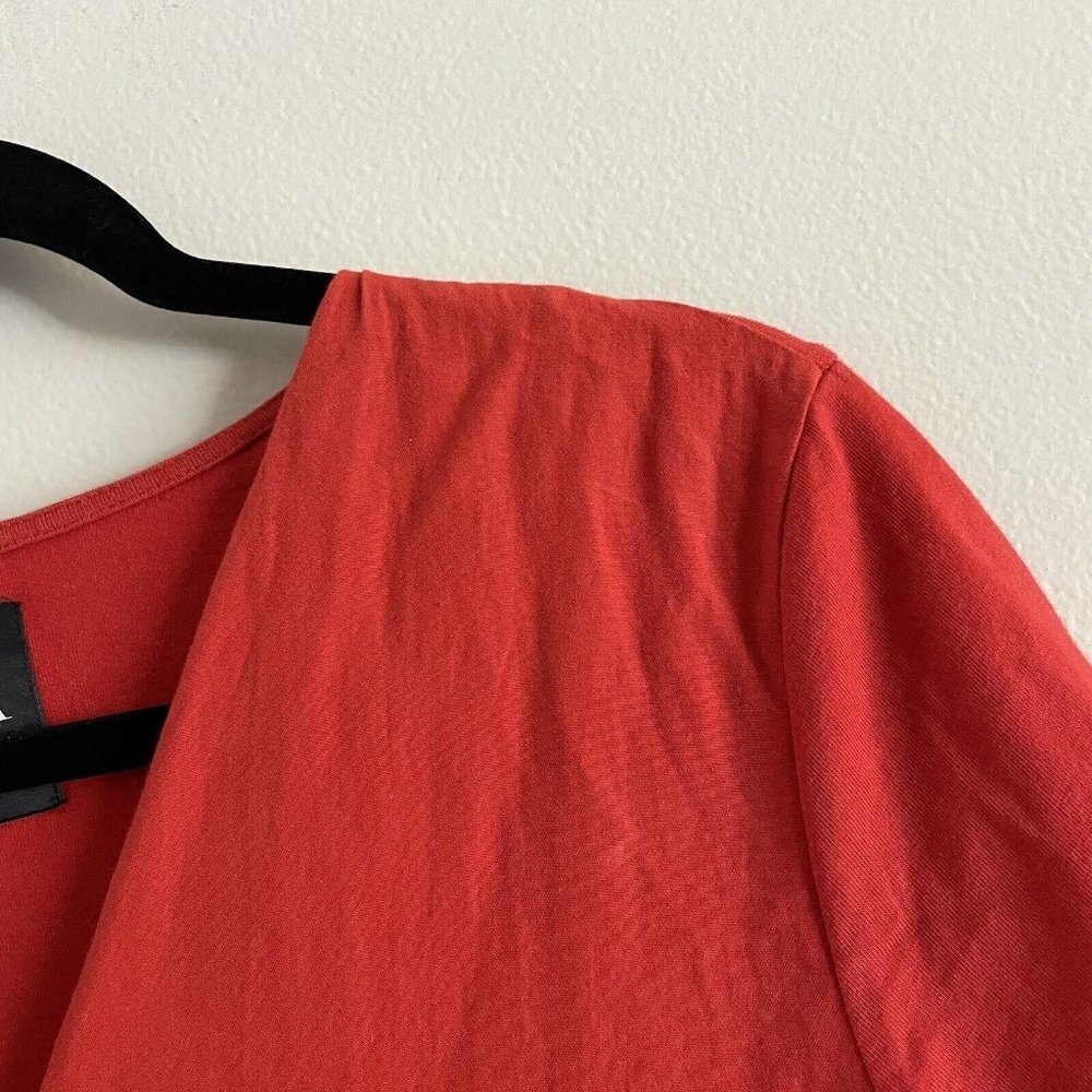 Zara Women L Red Cotton Short Sleeve Raw Hem Pullover V-Neck Shift Dress - Picture 7 of 10